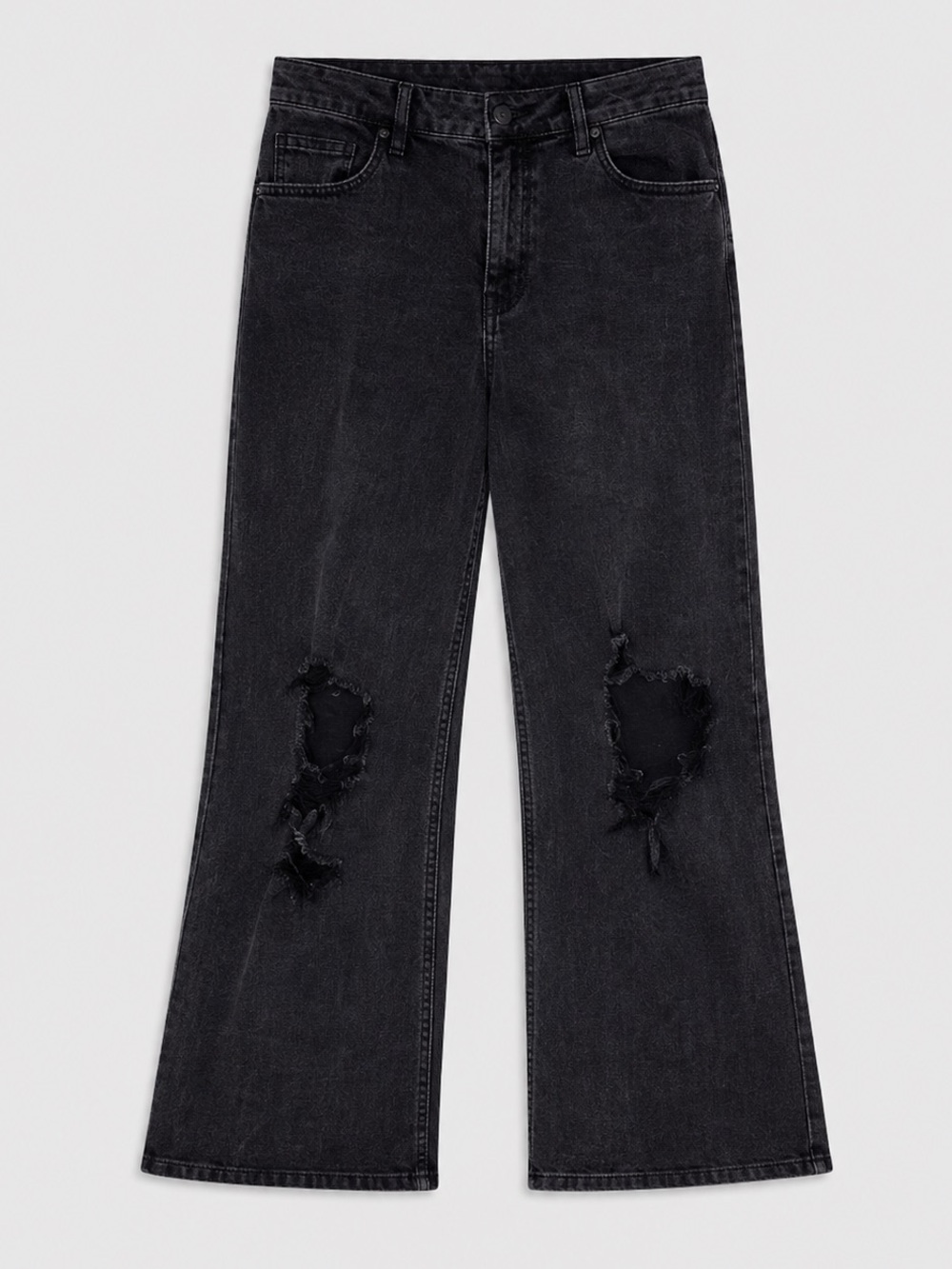 Womens Y2K Wide Leg Baggy Jeans Size 10 Distressed Black Grunge Festival